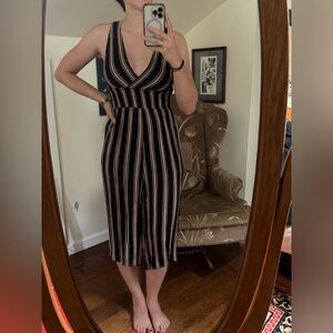 Open Back Stripped Jumpsuit